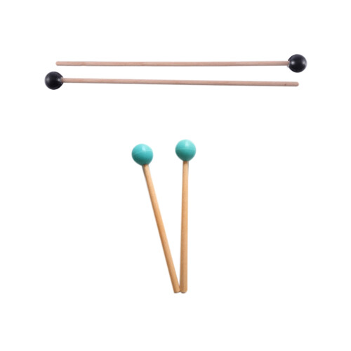 2Pcs Soft Rubber Head Sticks Wood Handle Bell Mallets Black