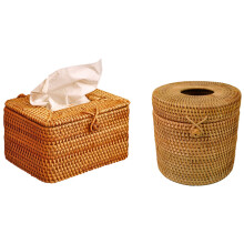 Round Rattan Tissue Box Vine Roll Toilet Paper Cover Dispenser