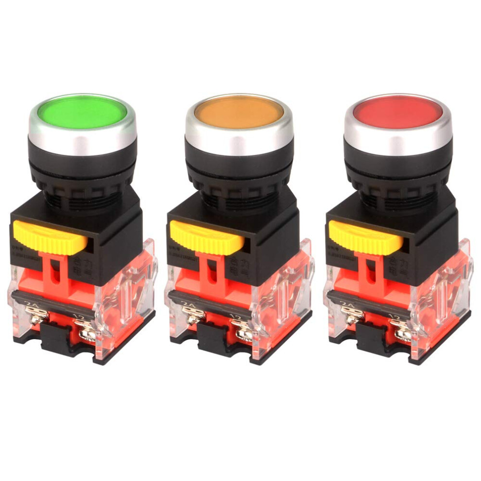 3Pcs 22Mm 10A 12V24v48v110v230v380v 1No 1Nc Dpst Momentary Push Button Switch La3811bn(Red/Yellow/Green) Momentaryncno 6493810224904