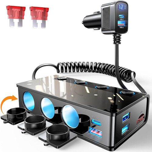 9 in 1 Car Cigarette Lighter Multi Socket