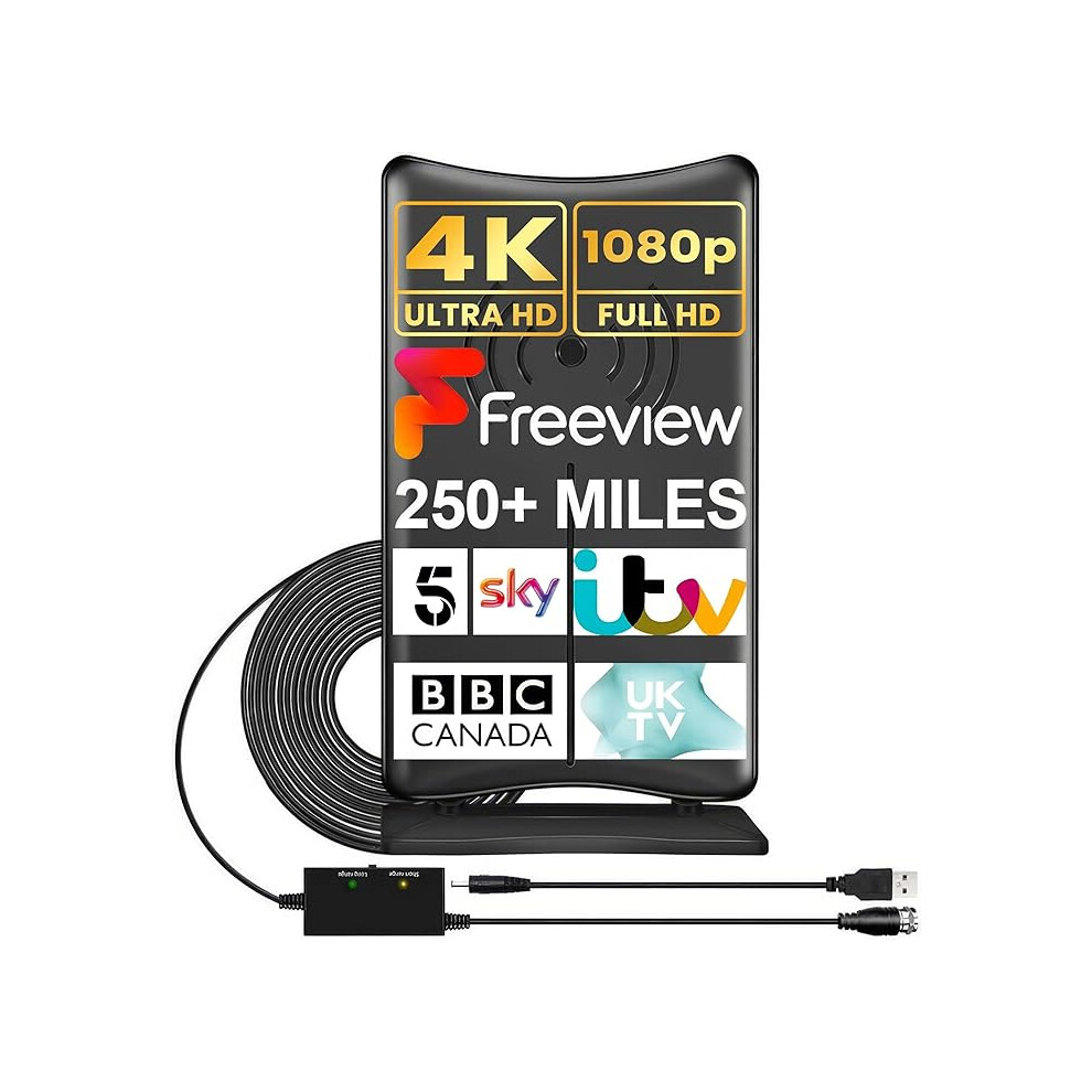 Geekera Tv Aerial, Indoor Outdoor Tv Ariel 400Km Freeview Digital Hdtv Arial 4K 1080P 360Â°Omni Directional Signal Reception With Aerial Booster 123456987296