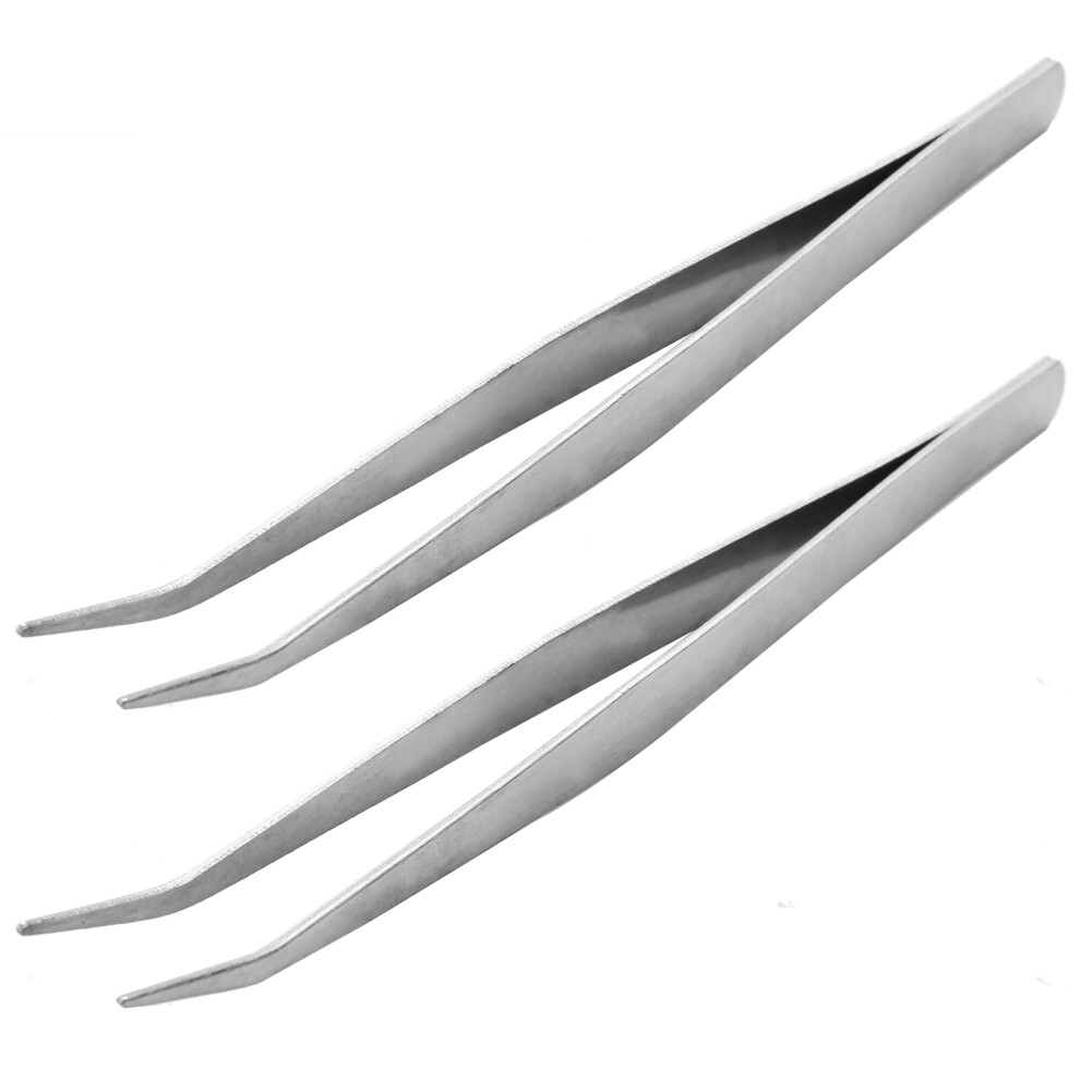 5.9 Inch Long Silver Tone Bent Curved Tip Tweezers Forceps Plier 4711478407630