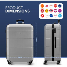 LUGG Jetset 28 Inch Large Suitcase Lightweight Hard Shell Luggage with TSA Lock Water-Resistant & ABS Spinner Suitcase, Silver