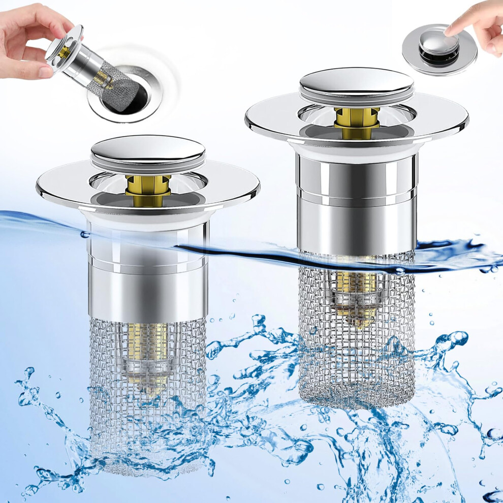 2 Pieces Sink Plug, 3440 Mm Universal Pop Up Drain Strainer For Worktop 6493810230240