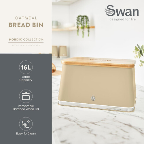 Swan Swan Nordic Oatmeal BreadBin Canisters Mug Tree Towel Pole Kitchen Set 2