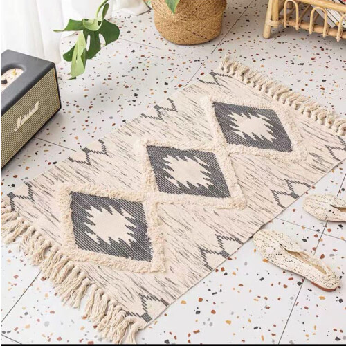 Boho Runner Boho Kitchen Rug Bathroom Farmhouse Runner Tufted Moroccan Cotton (Grey, 60x130cm)