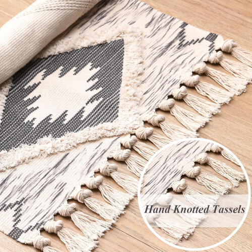 Boho Runner Boho Kitchen Rug Bathroom Farmhouse Runner Tufted Moroccan Cotton (Grey, 60x130cm) 1
