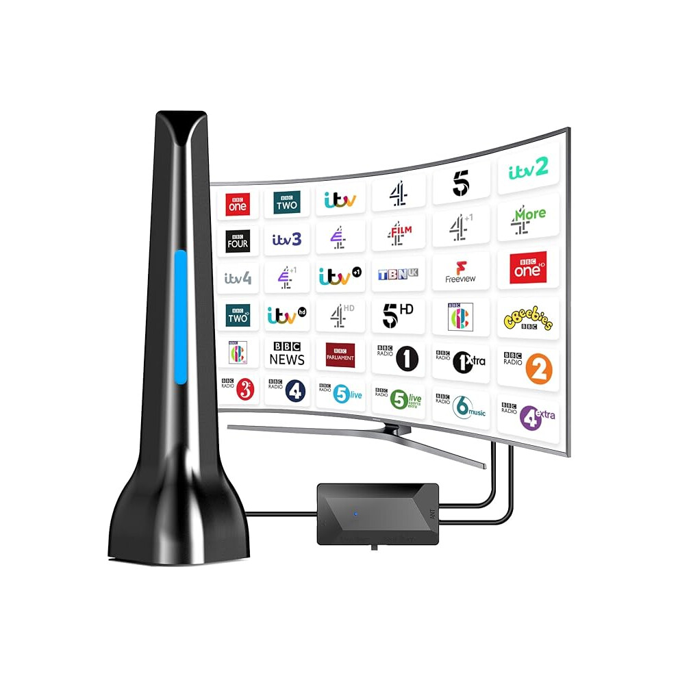 Tv Aerial Indoor, Freeview Indoor Tv Aerial With 560+ Miles Range, 360Â° Reception Magnetic Base, Support Vhf/Uhf/Dab Radio -All Tvs 1234569872962