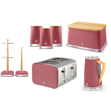 Swan Nordic Fuschia Rose Kettle 4 Slice Toaster & Kitchen Storage Set