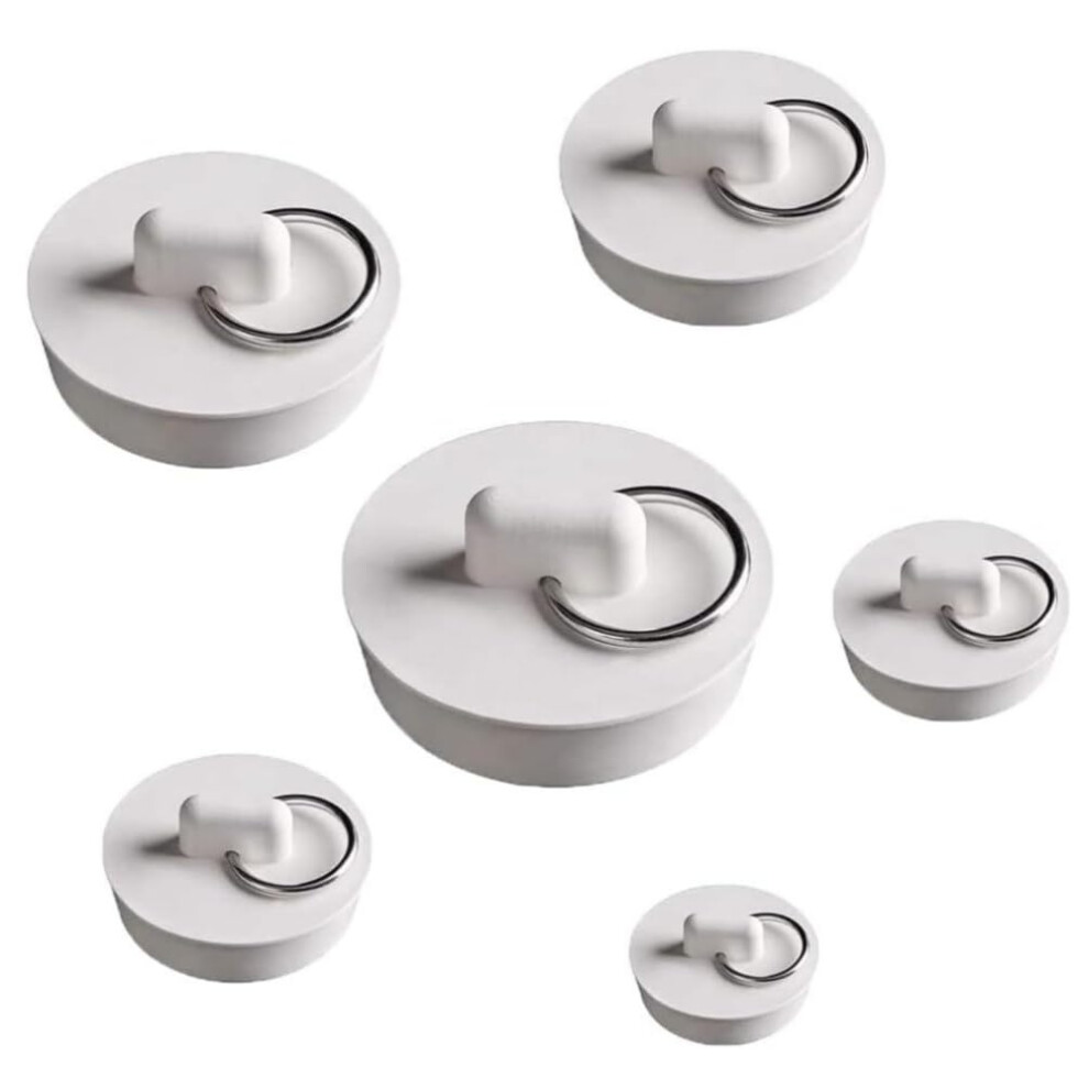 Pack Of 6 Rubber Sink Stoppers, White Plugs For Sink With Hanging Ring, 6 Sizes Bath Plug, Sink Plug, Bathtub Rubber Stopper 6493810233296