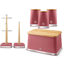 Swan Nordic Fuchsia Rose Bread Bin Canisters Mug and Tree Towel Pole