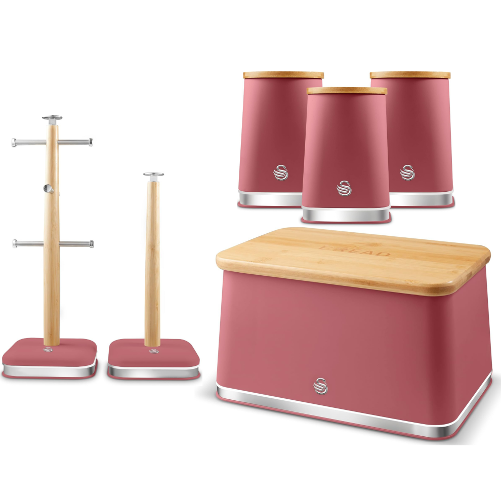 Swan Nordic Rose Bread Bin Canisters Mug And Tree Towel Pole Fuchsia