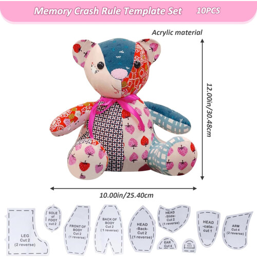 10pcs sewing memory bear pattern, acrylic quilt template ruler set  sewing memory bear pattern for beginners 2