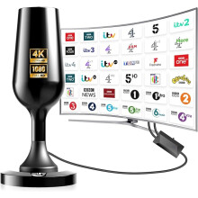 TV Aerial, Freeview Indoor TV Aerial with 560+ Miles Range 360° Reception, TV Antenna Indoor with Signal Booster & Magnetic Support Base, Support 4K