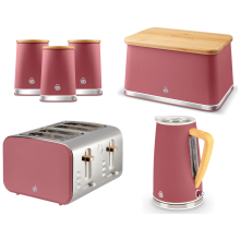 Swan Nordic Fuschia Rose Kettle Toaster Breadbin Canisters Kitchen Set