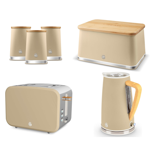 Swan Swan Nordic Oatmeal Kettle 2 Slice Toaster Breadbin Canisters Set
