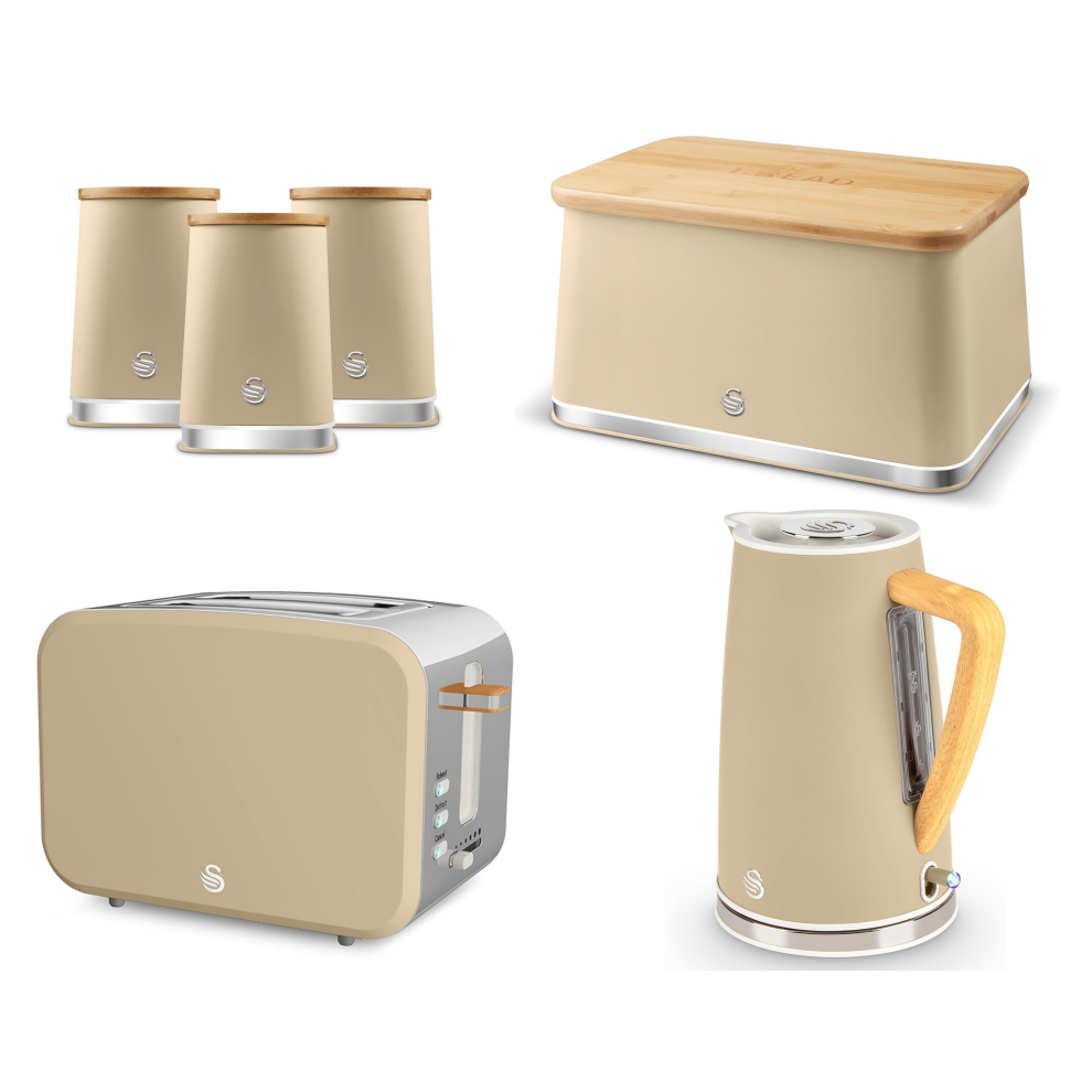 Swan Nordic Oatmeal Kettle 2 Slice Toaster Breadbin Canisters Set