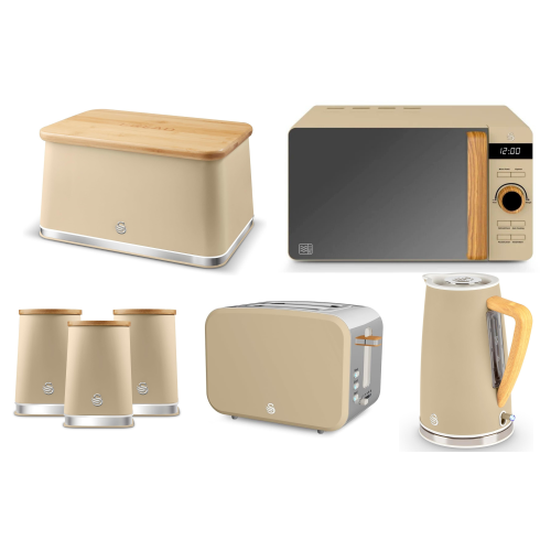 Swan Swan Nordic Oatmeal Kettle Toaster Microwave Breadbin Canisters Set