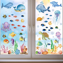 Window Stickers SelfAdhesive Sea Animals for 's Room Bathroom Decoration