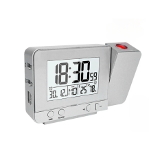 (Silver) Projection Alarm Clock For Bedroom With Thermometer Hygrometer Digital Project Ceiling Clock Dimmable Led Display With Usb Charger 180rotable With Dua