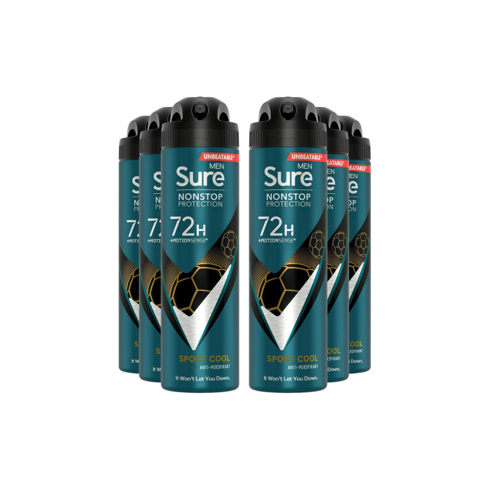Sure Men Nonstop Protection 72H Anti-Perspirant Deodorant Sport Cool 150ml, 6pk - Image 3
