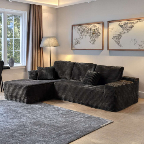 MN Furniture (Black) Modern Smart Left/Right Corner Sofa in a Box 2