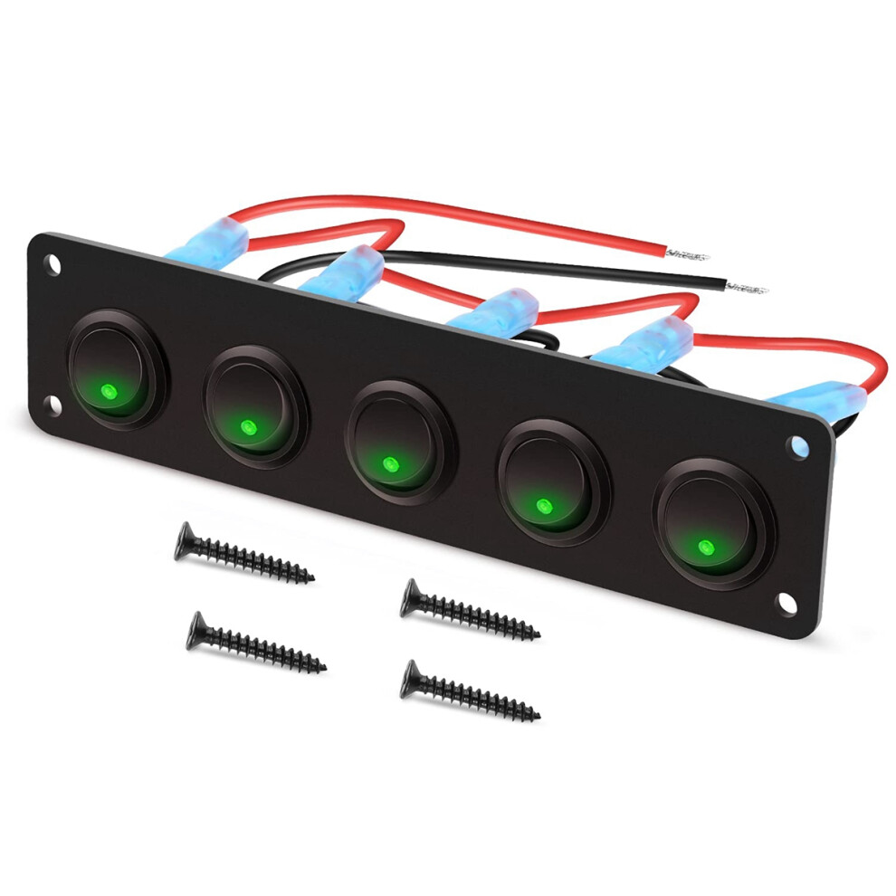 Photos - Other Electrical Equipment Markenlos 5 Gang Round Dash Rocker Toggle Switch Panel Green 