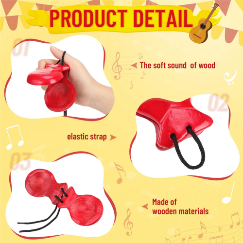 1 Pair Spanish Castanets Wood Hand Percussion Castanets(Red) 1