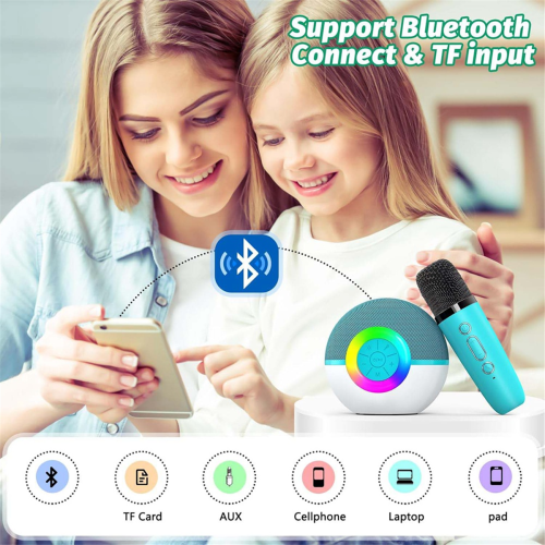 Mini macchina per karaoke con 2 microfoni, microfono Bluetooth, giocattoli musicali, B 2
