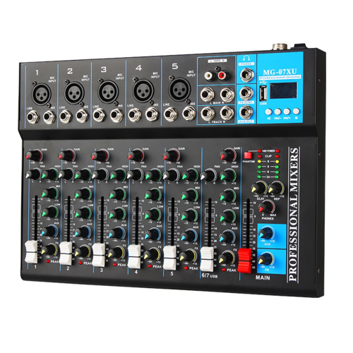 Mixer de áudio profissional de 7 canais com reprodutor de MP3 USB e plugue UE