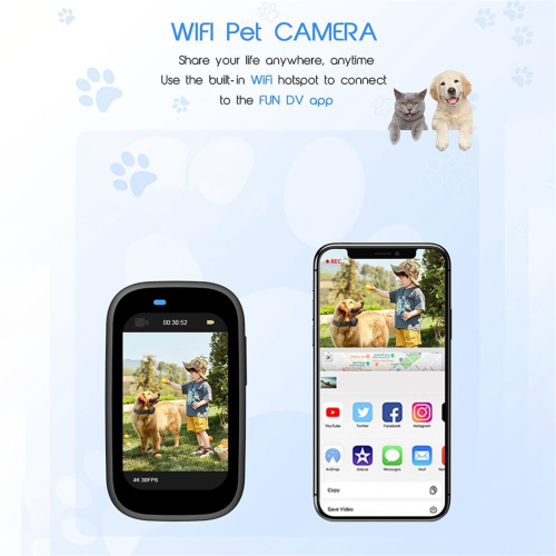 4K 30Hz Pet Collar Camera, WiFi Pet Camera Animal Vlog Camera 2