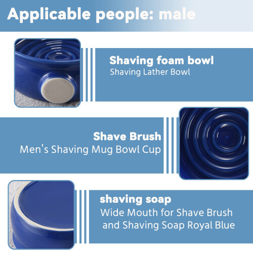 Keramisk barberskål til mænd, til barberkost og barbersæbe, kongeblå 2