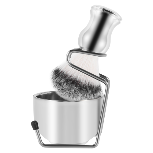 Sæbeskål + barberkost + stativholder, rustfrit stål + nylonbørste 1