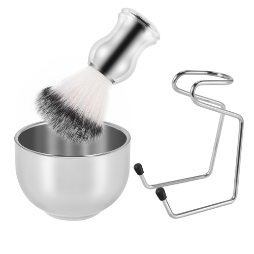 Sæbeskål + barberkost + stativholder, rustfrit stål + nylonbørste 2