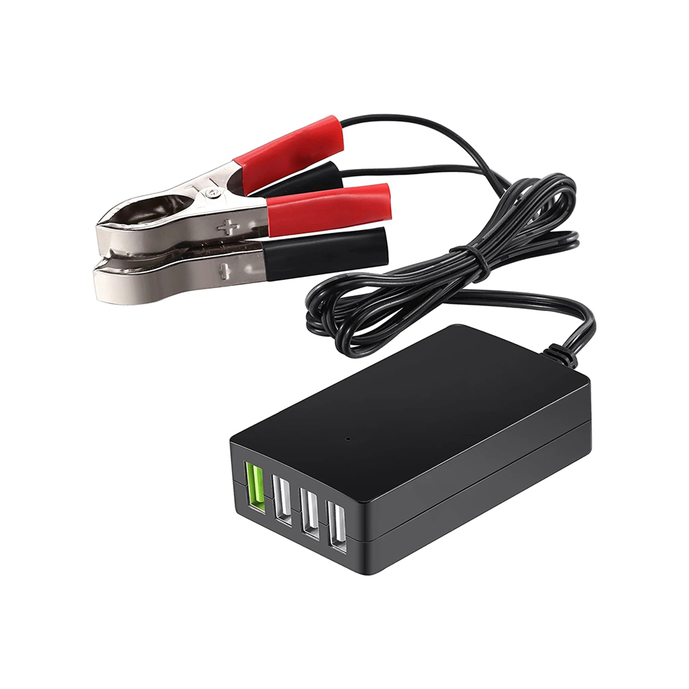 Portable DC with Battery Clip, 12V/24V To 5V 4-Port USB Charger-image-OPC-PJ2SWPR-NEW