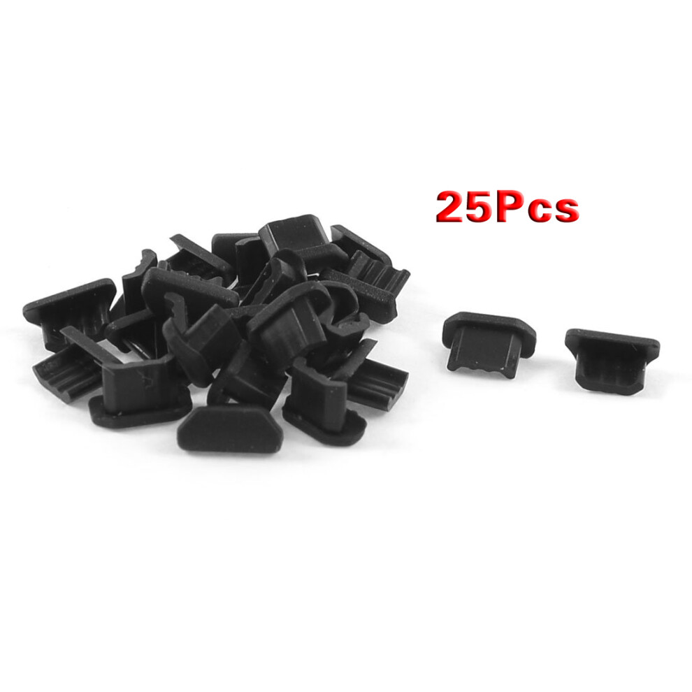 25 Piezas De Cubierta De Base De PláStico Suave Negra Antipolvo Para Puerto Micro-Usb-image