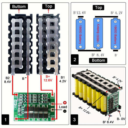 12V 7Ah Batteriboks-holder til 18650-batteri 3x7 nikkel 1