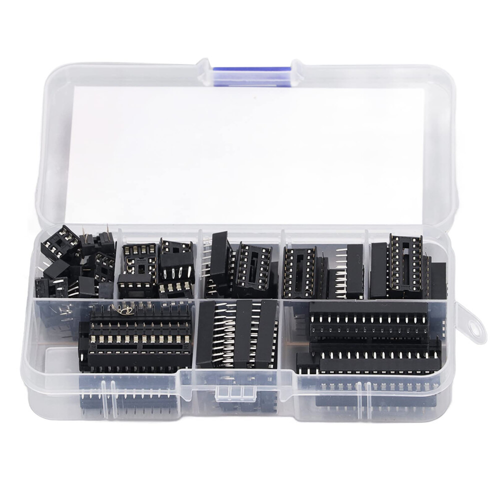 66Piece Dip Ic Chip Socket 6P To 28P Insulating Plastic Double Row Flat Pin Ic Socket Soldering Type Assortment 6276012008585