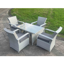 Fimous Light Grey Rattan Rectangular Dining Table and 4 Chairs Set Outdoor Garden furniture Set with Seat Cushion