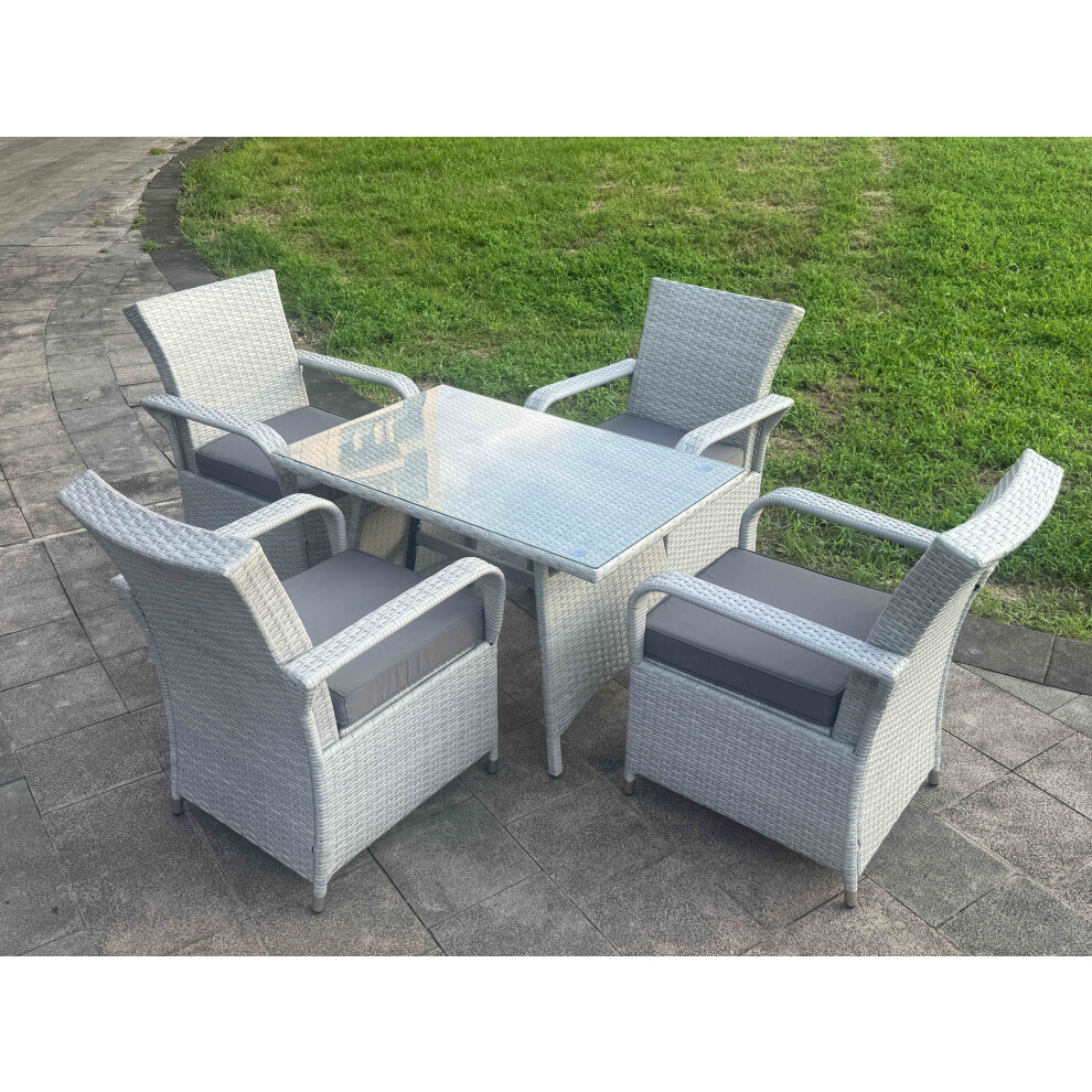 B&Q - Light Grey Rattan Rectangular Dining Table And 4 Chairs Set Outdoor Garden Furniture Set With Seat Cushion - Image 2