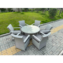 Fimous Rattan Garden Furniture Set with 1 Big Round Coffee Table & 6 Seater Chairs Light Grey Mixed