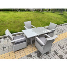 Fimous Light Grey Rattan Outdoor Garden furniture Set Rectangular Table and 4 Chairs Set with Seat Cushion