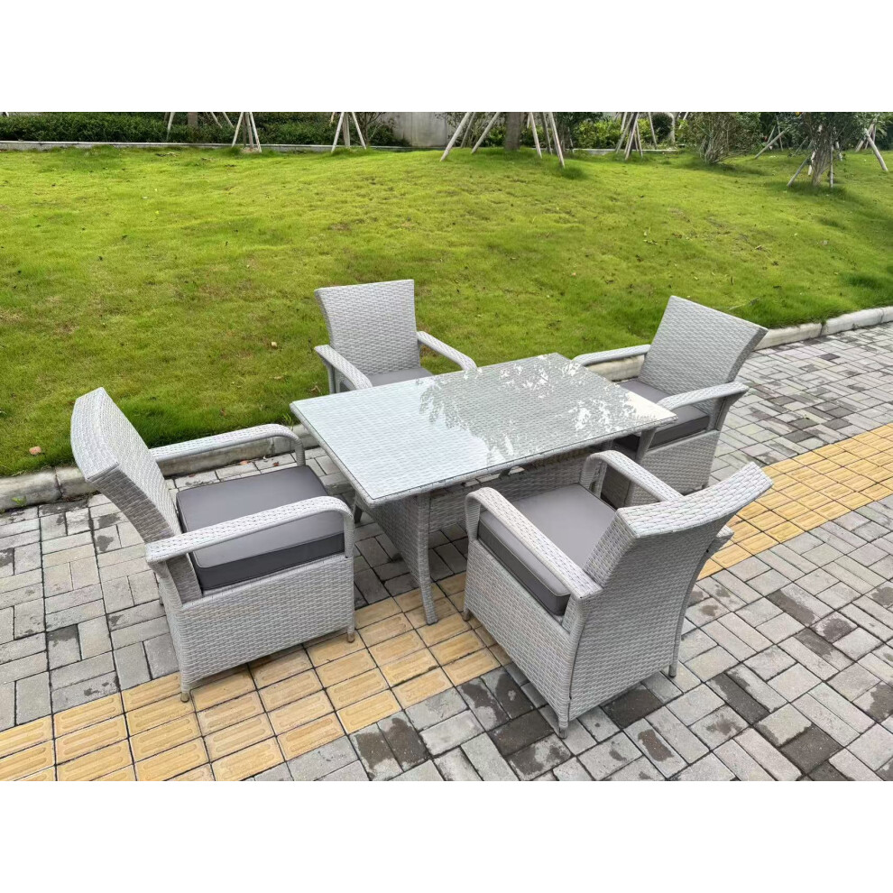 B&Q - Light Grey Rattan Outdoor Garden Furniture Set Rectangular Table And 4 Chairs Set With Seat Cushion - Image 2