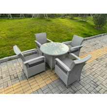 Fimous Rattan Garden Furniture Set with 1 Big Round Coffee Table & 4 Seater Chairs Light Grey Mixed