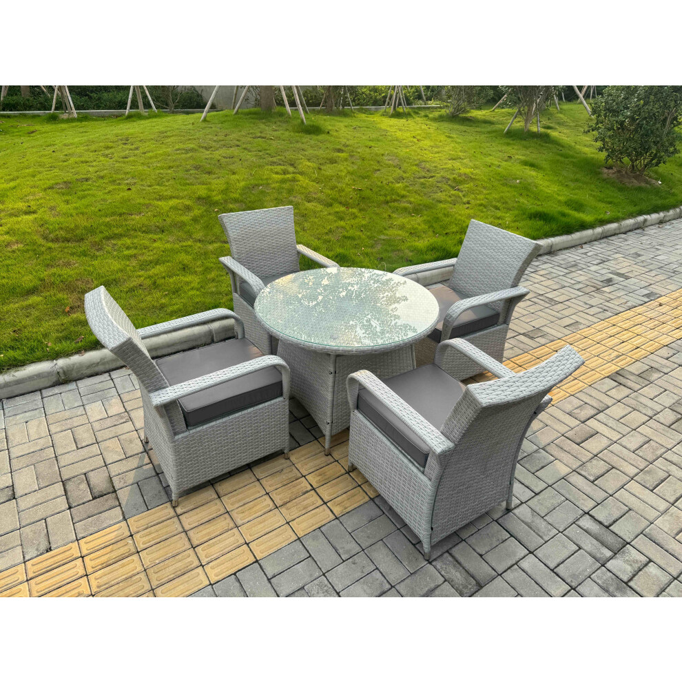 Fimous Rattan Garden Furniture Set With 1 Big Round Coffee Table & 4 Seater Chairs Light Grey Mixed