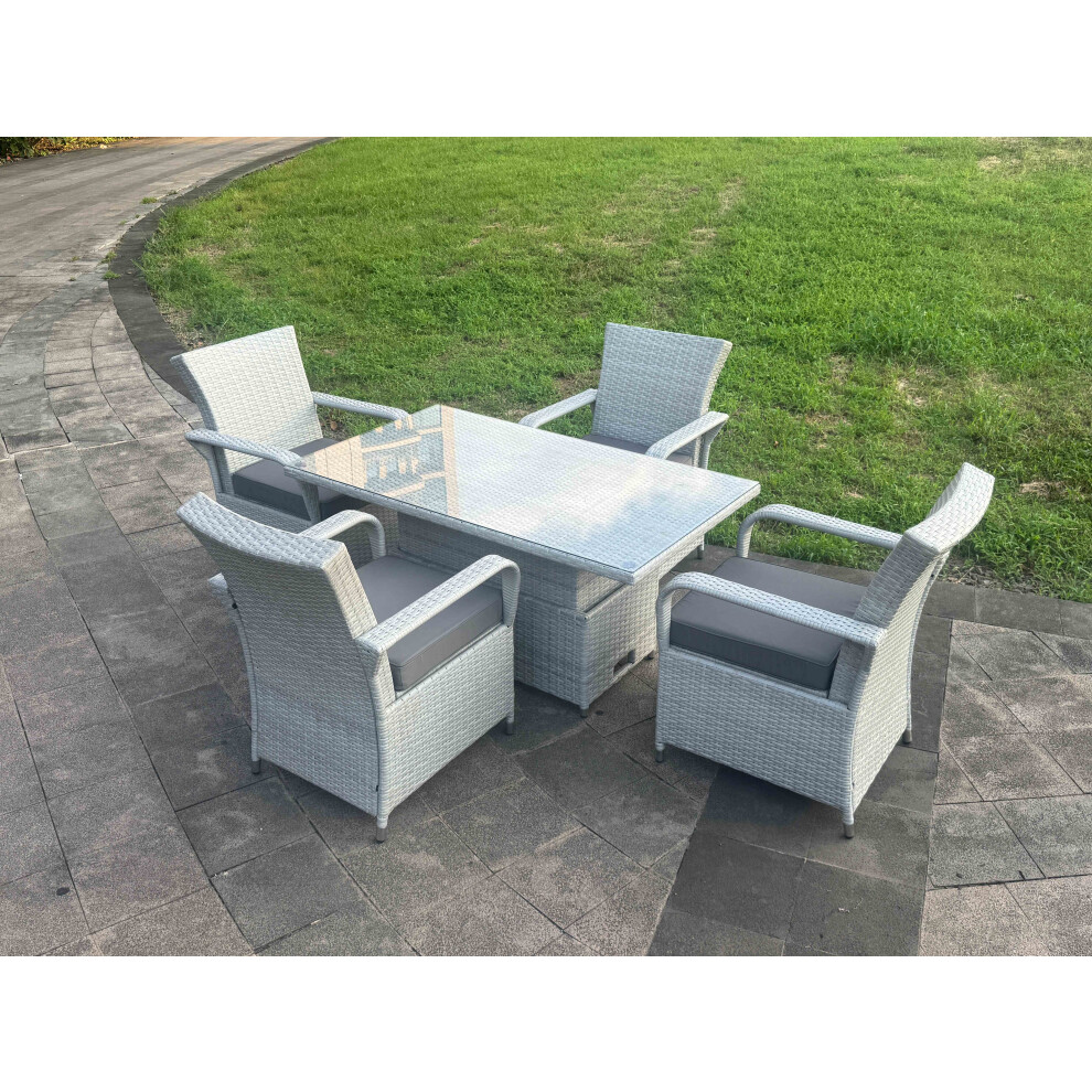 Rackhams Light/Grey Rattan Outdoor Garden Furniture Set Height Adjustable Rising Lifting Table And 4 Chairs Set With Seat Cushion - Image 2