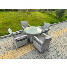 Fimous Rattan Garden Furniture Set with 1 Medium Round Coffee Table & 4 Seater Chairs Light Grey Mixed