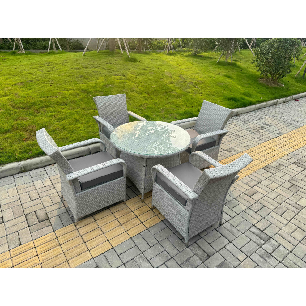 B&Q - Rattan Garden Furniture Set With 1 Medium Round Coffee Table & 4 Seater Chairs Light Grey Mixed - Image 2