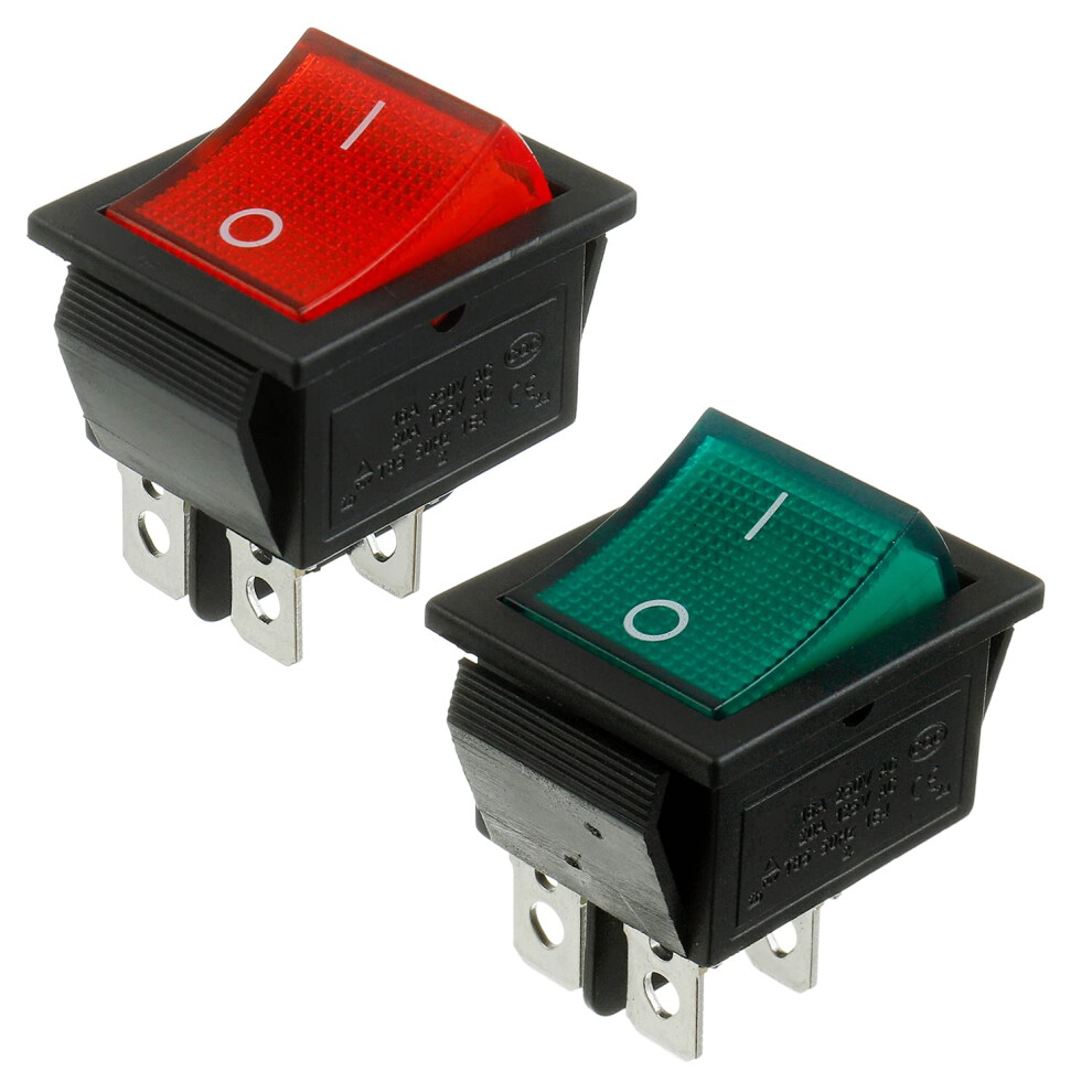 2 Position Rocker Toggle Switch On/Off Dpst 4Pin 250V / 6A, 125V / 10A Green And Red Lamp Light Kcd2202nr(2 Pieces) 6276012009193
