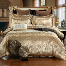 Golden Black Jacquard Embroidery Floral Silk Reversible Bedding Set 200x220cm